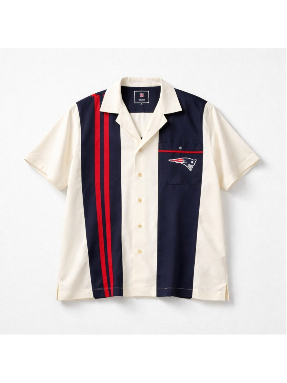 Mens New England Patriots NFL Button Down Shirt Embroidered Large White Bowling